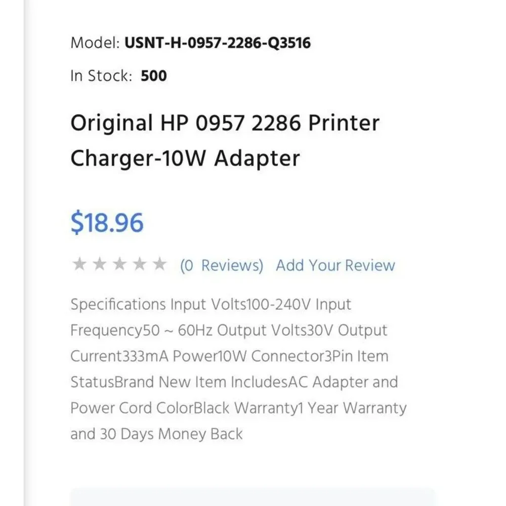 Genuine HP 0957-2286 3 Pin Printer‎ Power Adapter Cord